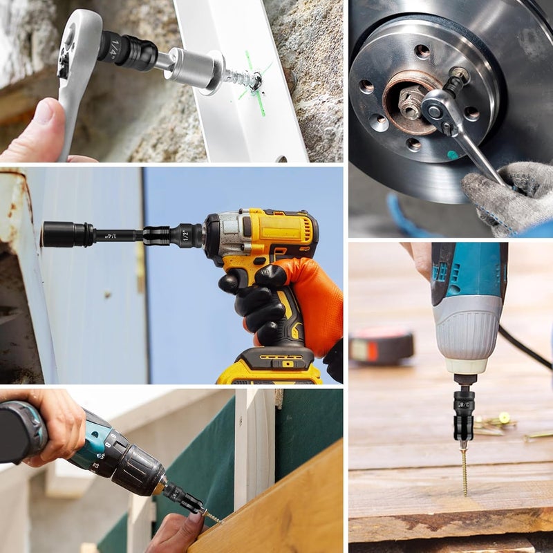 Lytool Impact Socket Adapter & Reducer Set, 6PCS Cr-Mo Steel, 1/4" Hex Shank to 1/4" Square Drive Drill Adapter and 1/2" 3/8" Reducers, Quick Release Extension for Impact Driver & Power Tools - Image 5